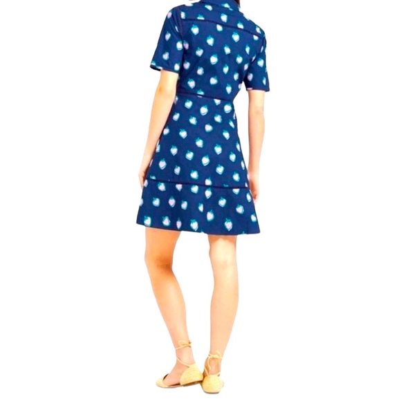 Draper James Navy Blue Pink & Green Strawberry Print Shirt Dress, Size 0 - Picture 3 of 16